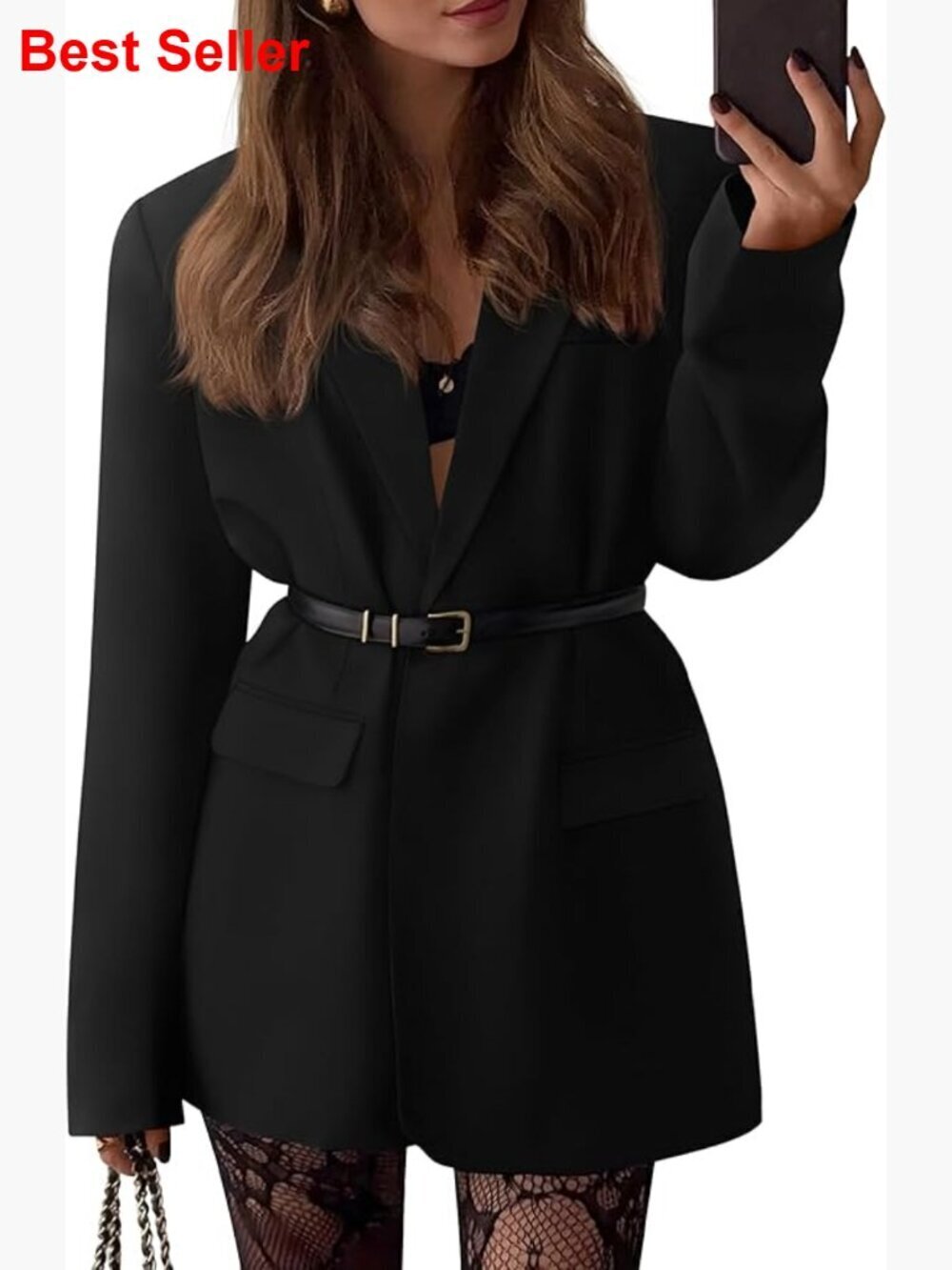 Oversized Blazer with Notched Lapel for Business Casual Office Wear